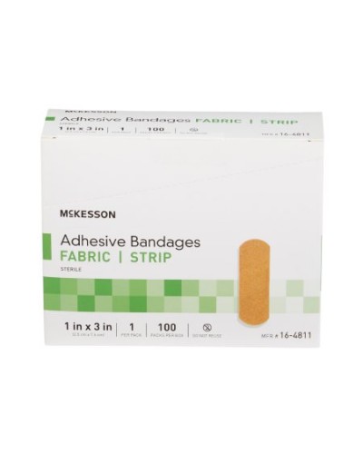 Adhesive Strip McKesson 1 X 3 Inch Fabric Rectangle Tan Sterile
